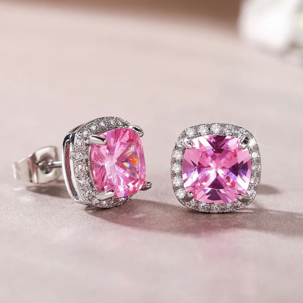 Pink Sapphire Silver Stud Earrings 35$